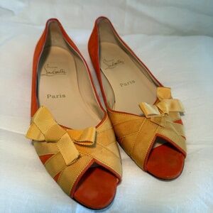 Vintage Christian Louboutin Orange Open Toed Flats Yellow Ribbon Bow Size 39.5